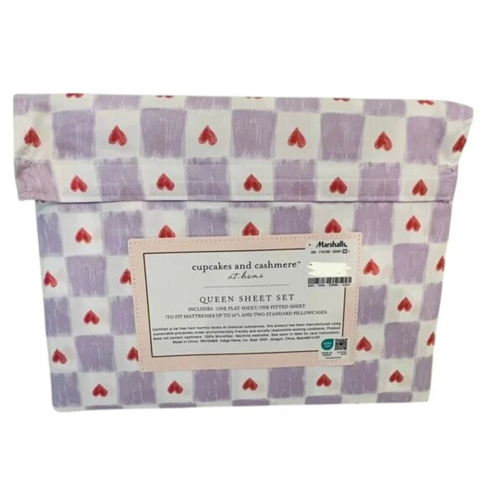 Cupcakes‎ & Cashmere Valentine's Queen Sheet Set Hearts Purple Pink NWT